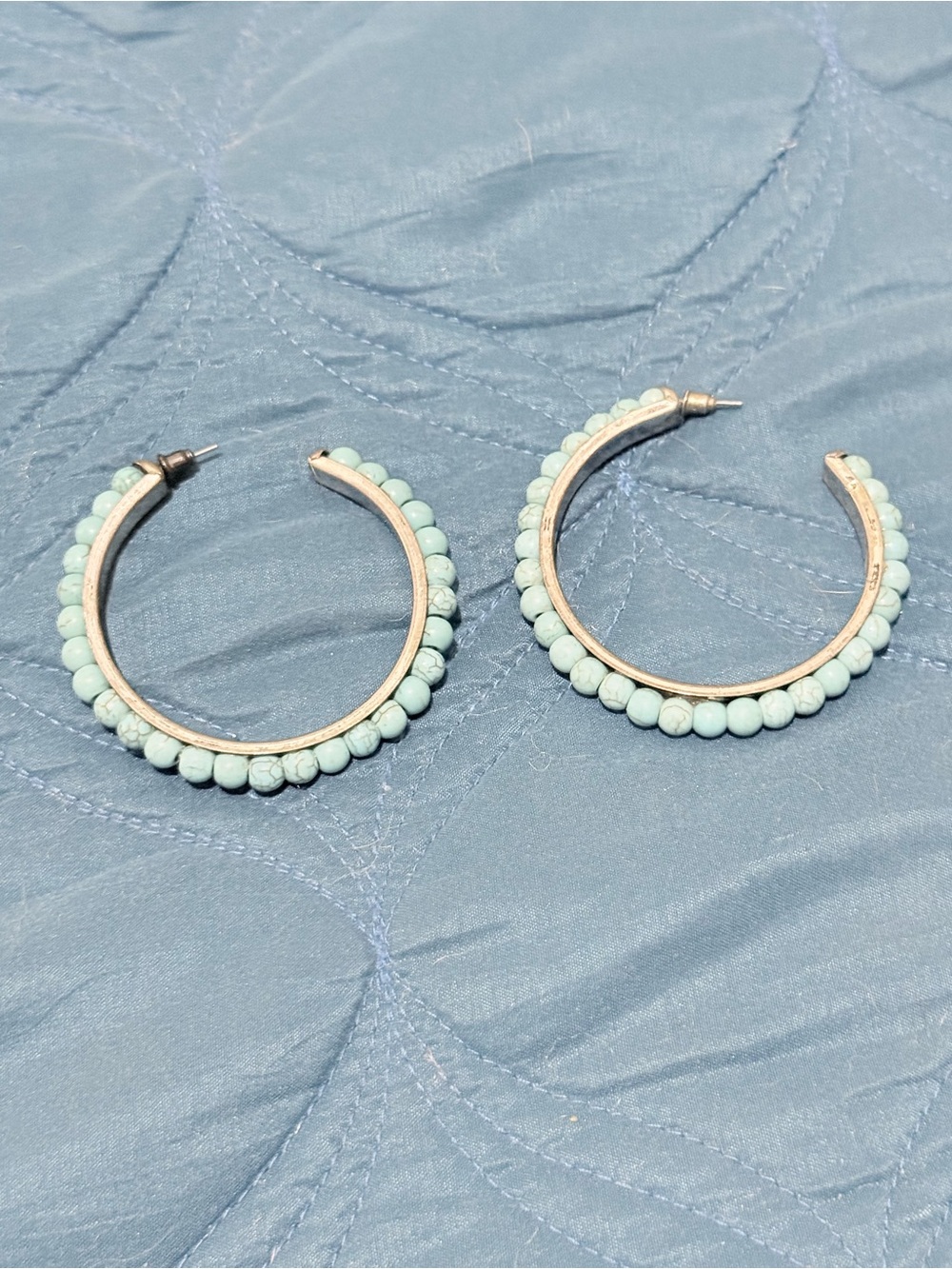 Light Blue Beaded Hoop Earrings - Brand Unknown
